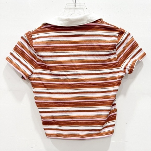 Hollister Striped Polo Crop Baby Tee Medium V-Neck - Picture 2 of 6